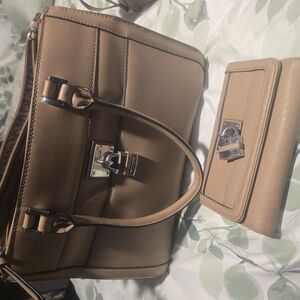 Tan Leather Handbag and Wallet Set